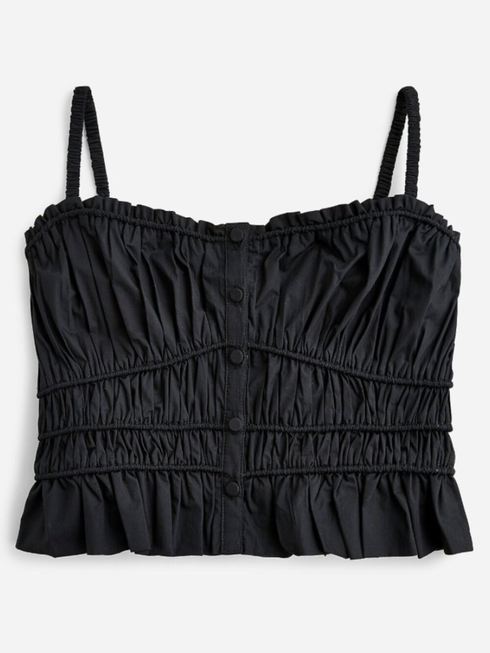 J CREW washed 100% cotton black short cropped cinched-waist poplin tank top